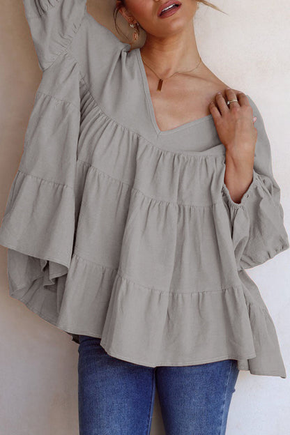 Tops casuales de moda con cuello en V y abertura en la parte superior lisa