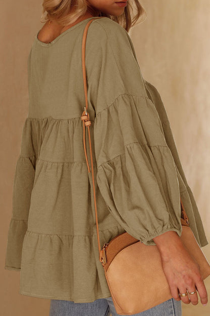 Tops casuales de moda con cuello en V y abertura en la parte superior lisa