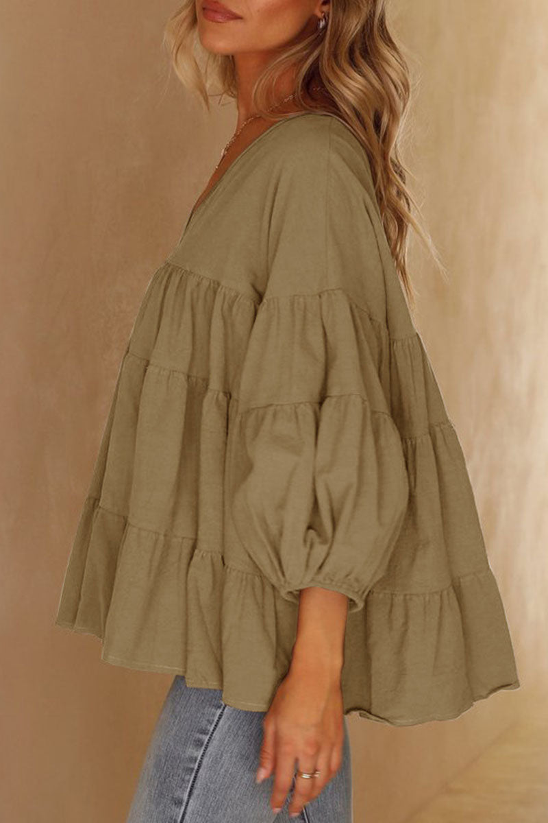Tops casuales de moda con cuello en V y abertura en la parte superior lisa