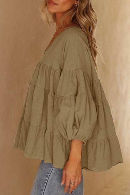 Tops casuales de moda con cuello en V y abertura en la parte superior lisa