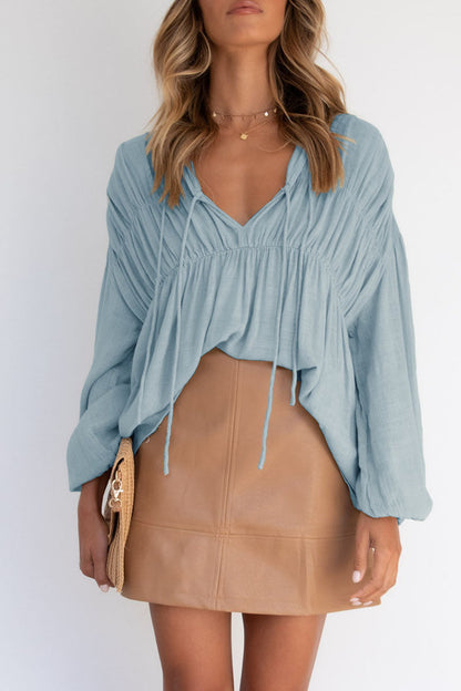Tops casuales de moda con cuello en V y parches sólidos (3 colores)
