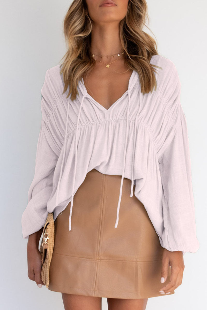 Tops casuales de moda con cuello en V y parches sólidos (3 colores)