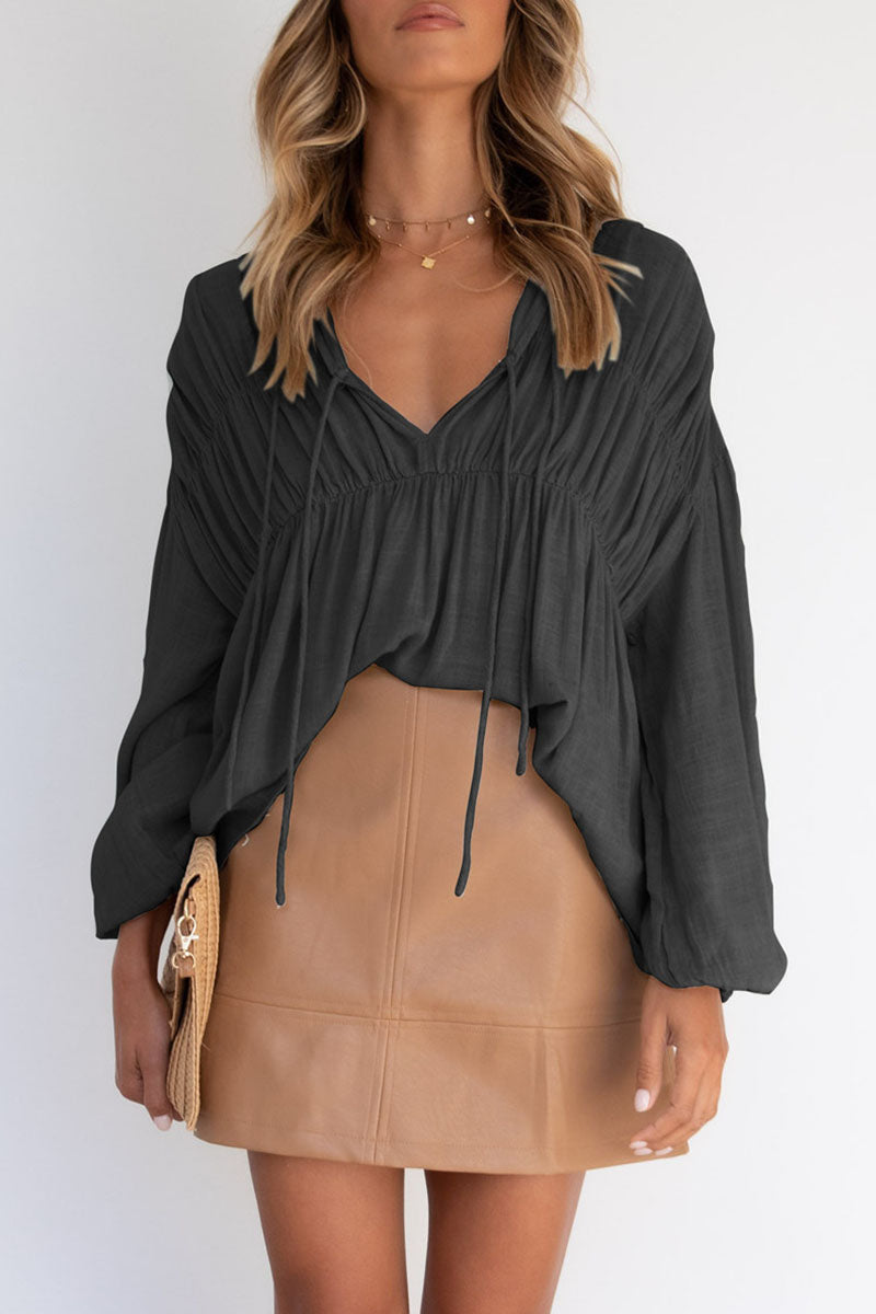 Tops casuales de moda con cuello en V y parches sólidos (3 colores)