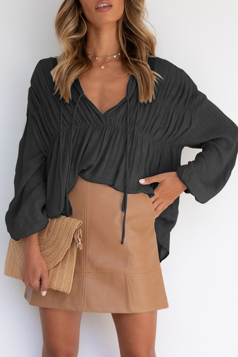 Tops casuales de moda con cuello en V y parches sólidos (3 colores)