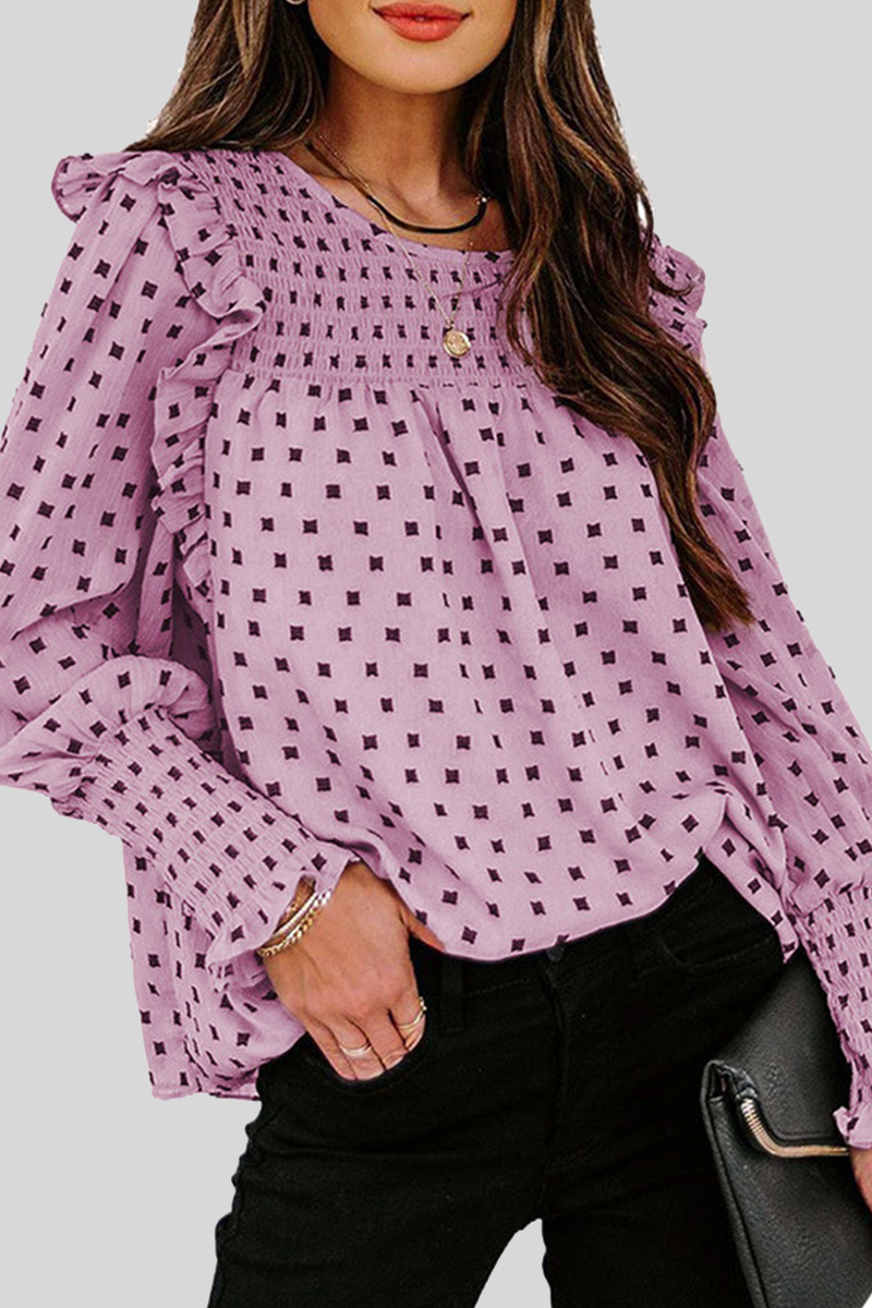 Blusa informal elegante con cuello redondo, estampado de patchwork y orillo fibroso (4 colores)