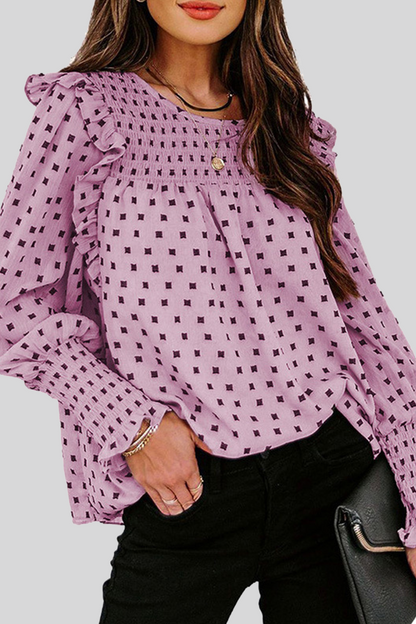 Blusa informal elegante con cuello redondo, estampado de patchwork y orillo fibroso (4 colores)