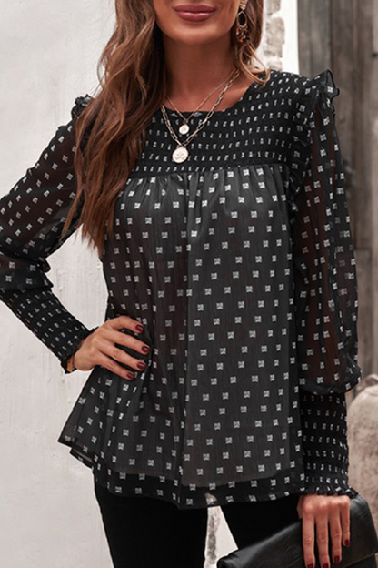 Blusa informal elegante con cuello redondo, estampado de patchwork y orillo fibroso (4 colores)