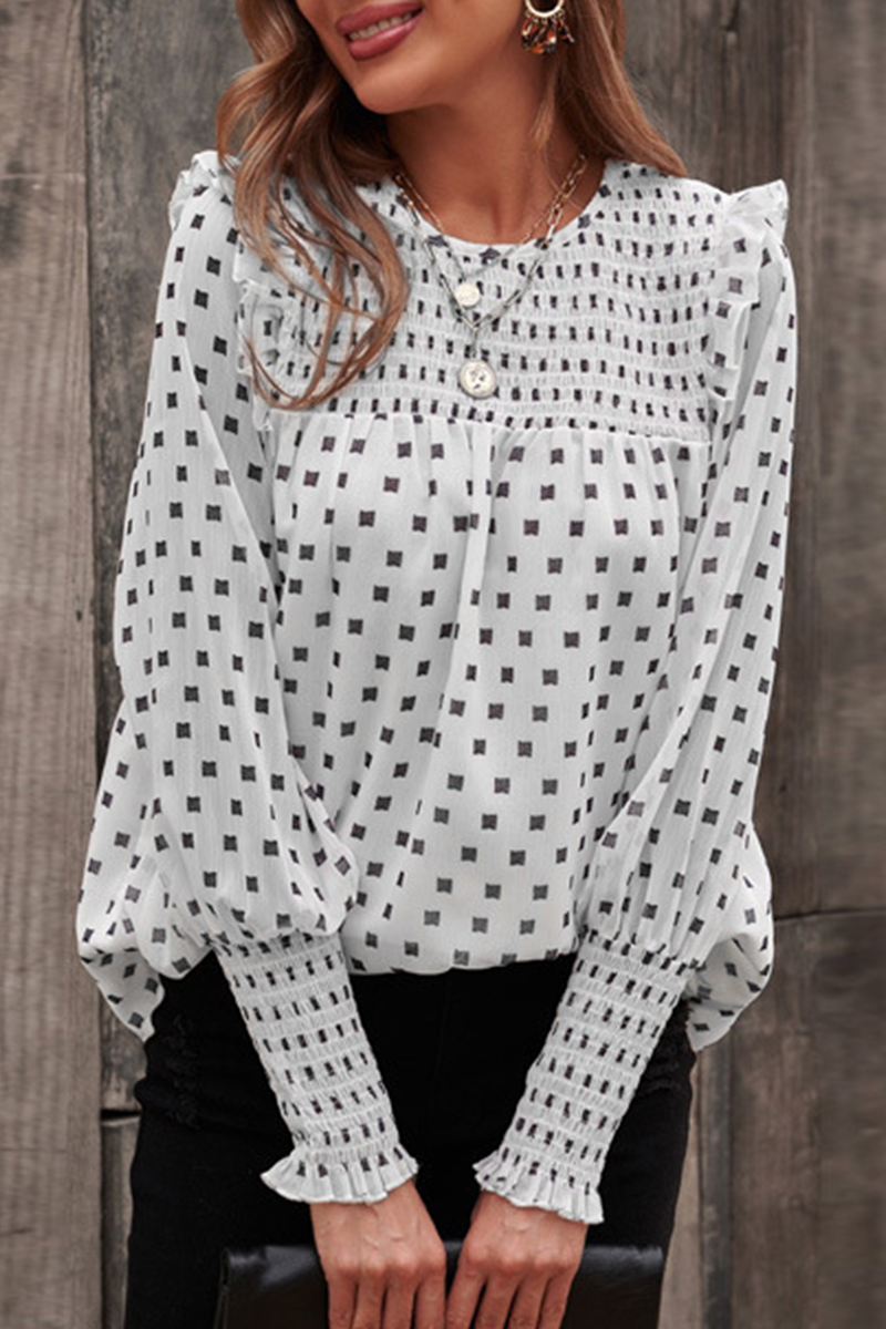 Blusa informal elegante con cuello redondo, estampado de patchwork y orillo fibroso (4 colores)