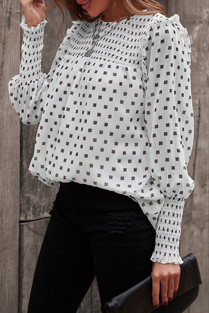 Blusa informal elegante con cuello redondo, estampado de patchwork y orillo fibroso (4 colores)