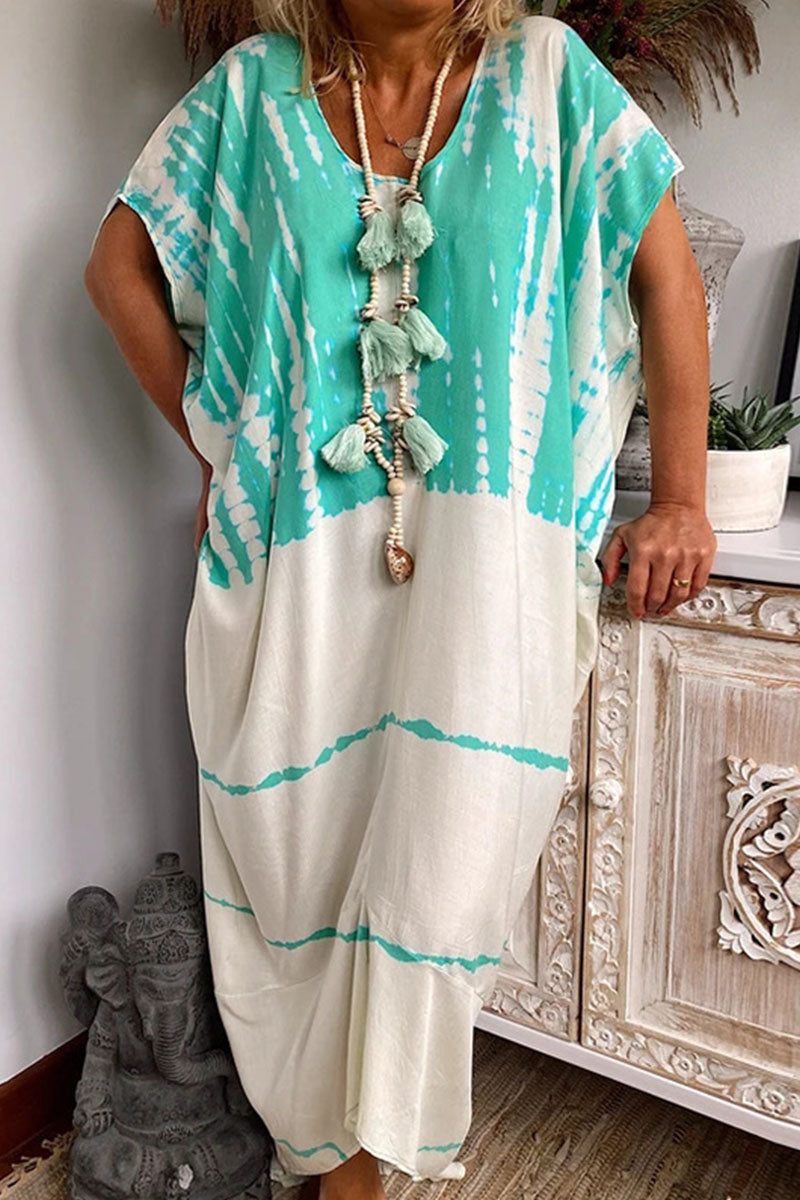 Vestidos rectos con cuello redondo y abertura en la parte delantera con estampado casual de moda