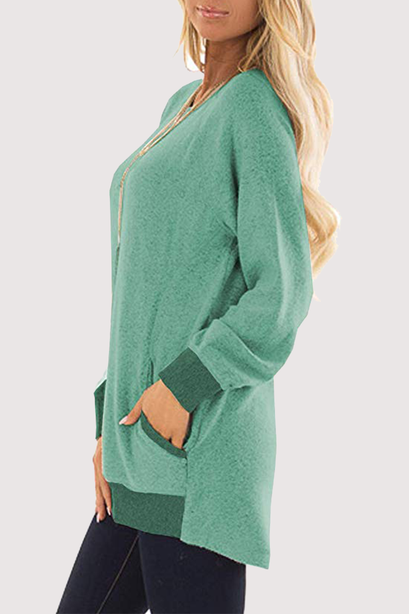 Tops casuales de cuello redondo con bolsillos y patchwork