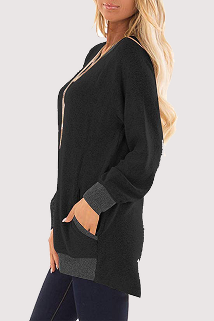 Tops casuales de cuello redondo con bolsillos y patchwork