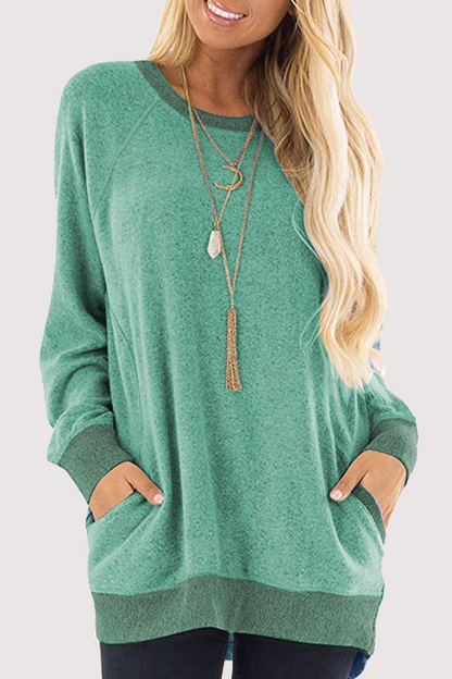 Tops casuales de cuello redondo con bolsillos y patchwork