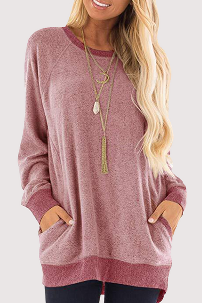 Tops casuales de cuello redondo con bolsillos y patchwork