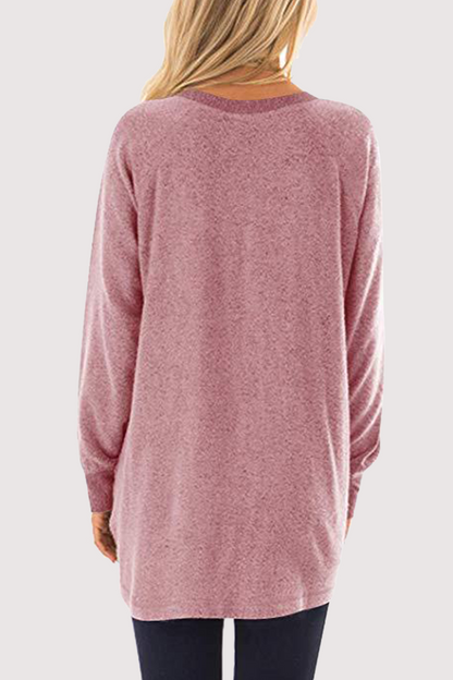 Tops casuales de cuello redondo con bolsillos y patchwork