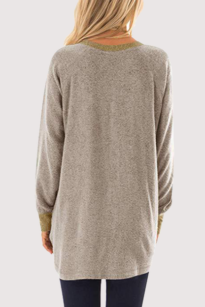 Tops casuales de cuello redondo con bolsillos y patchwork
