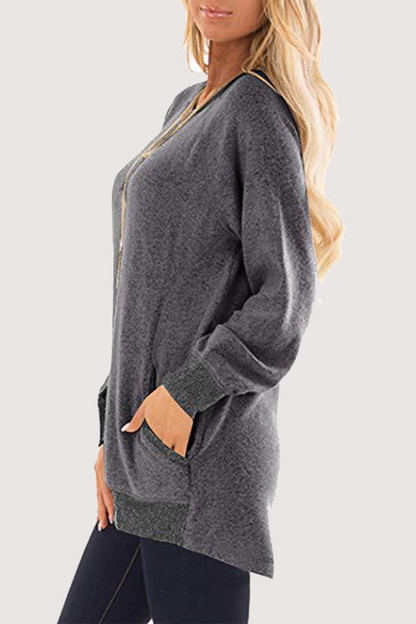 Tops casuales de cuello redondo con bolsillos y patchwork
