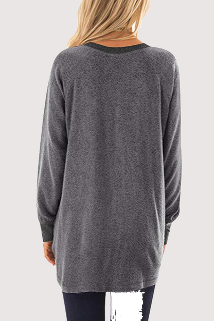 Tops casuales de cuello redondo con bolsillos y patchwork