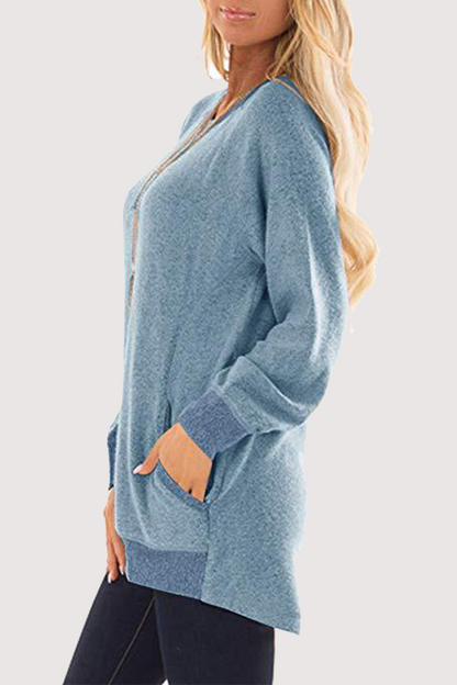 Tops casuales de cuello redondo con bolsillos y patchwork