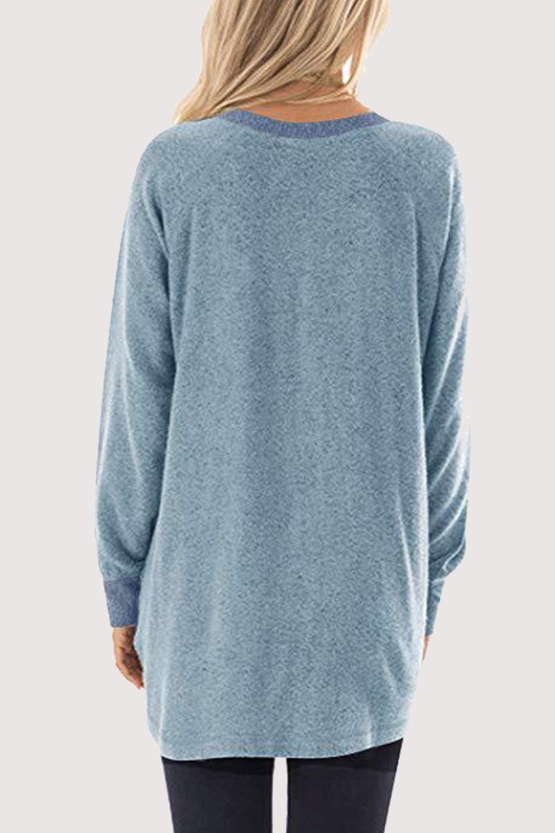 Tops casuales de cuello redondo con bolsillos y patchwork