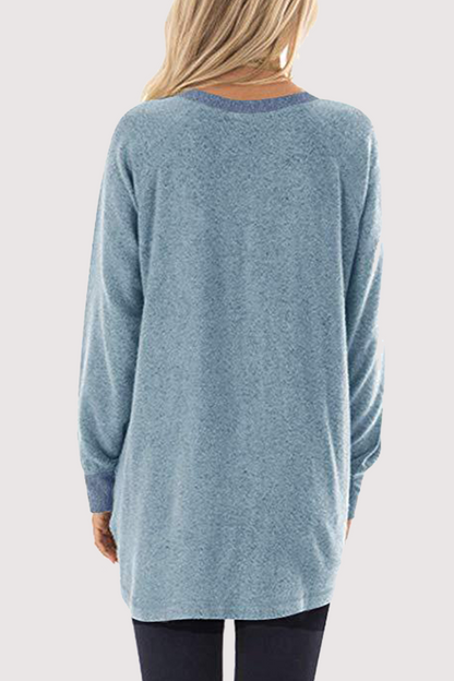 Tops casuales de cuello redondo con bolsillos y patchwork