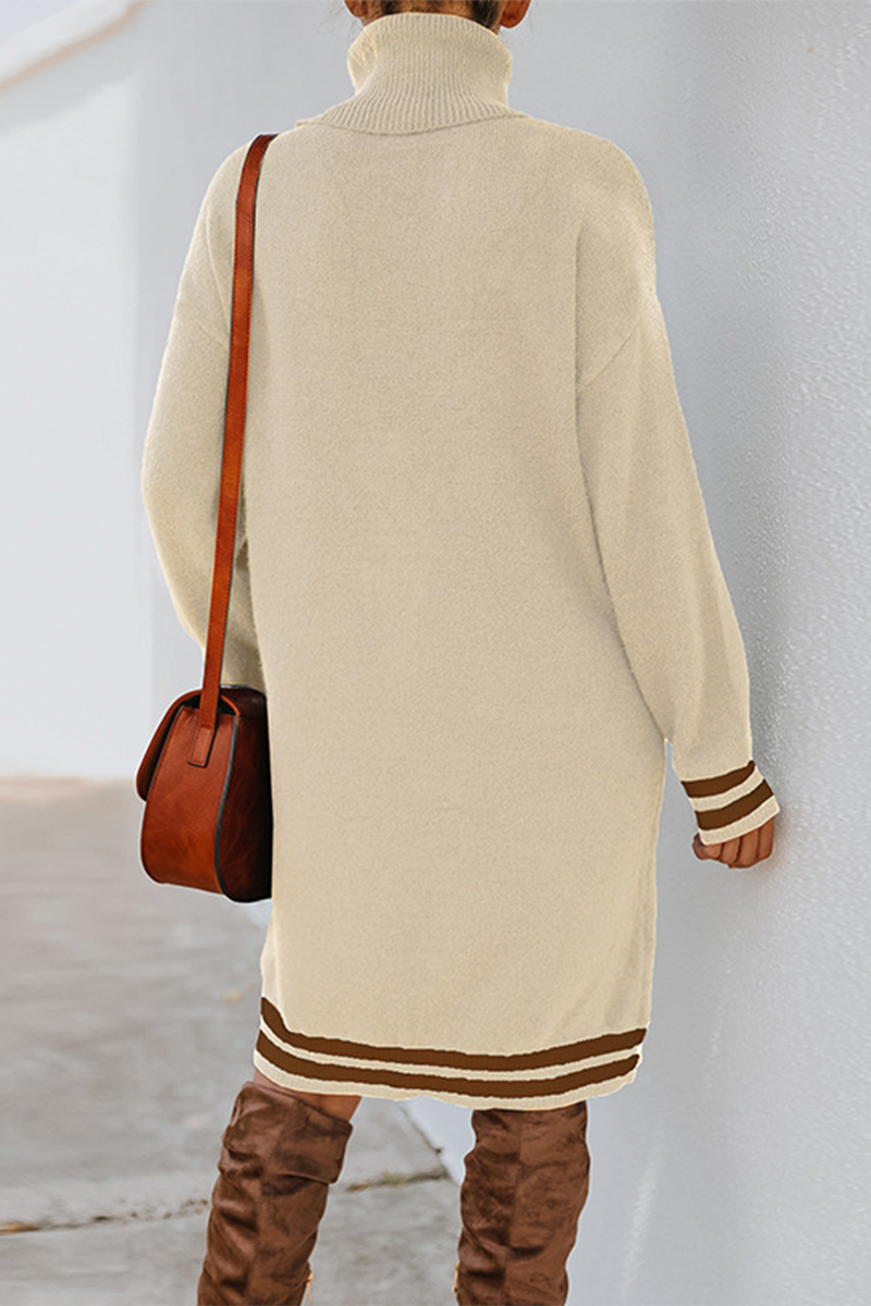 Casual Striped Basic Turtleneck Dresses