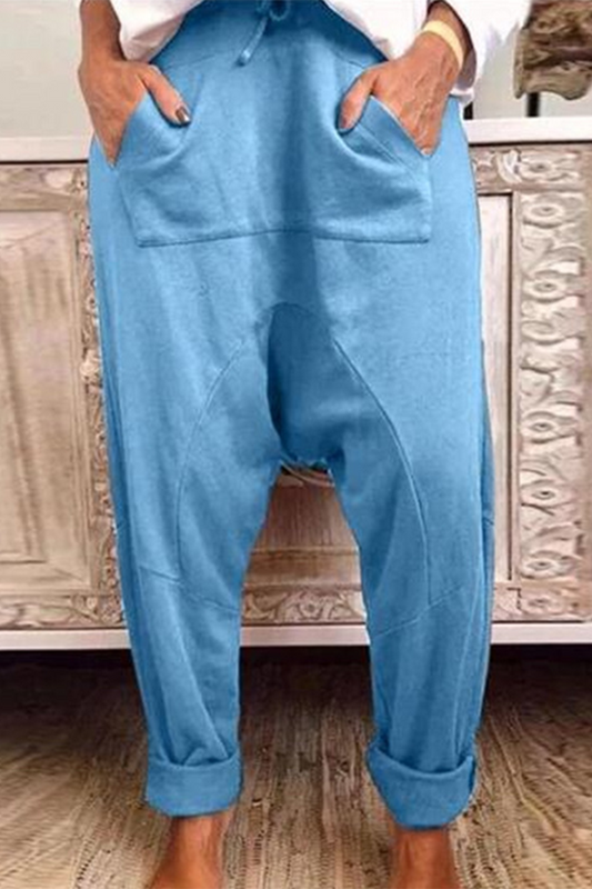 Pantalones Harlan holgados informales de color liso con bolsillos y cordón ajustable (4 colores)