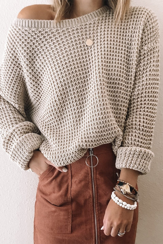 Suéteres casuales básicos lisos con cuello oblicuo (5 colores)