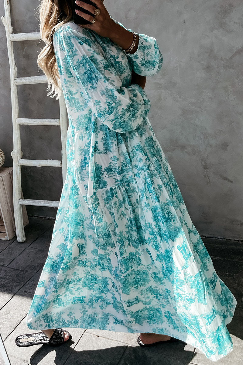 Vestidos de princesa con cuello en V y patchwork con estampado dulce de moda