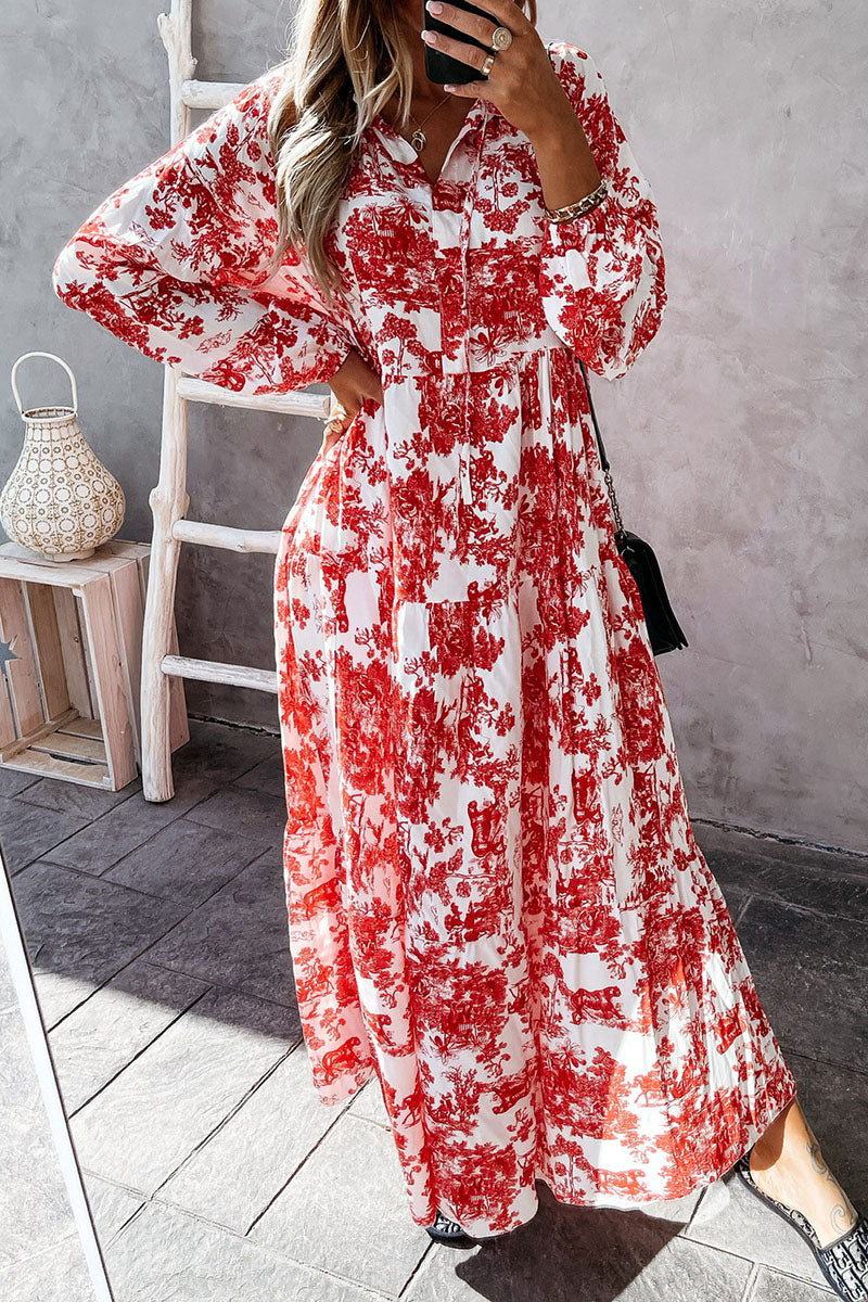 Vestidos de princesa con cuello en V y patchwork con estampado dulce de moda