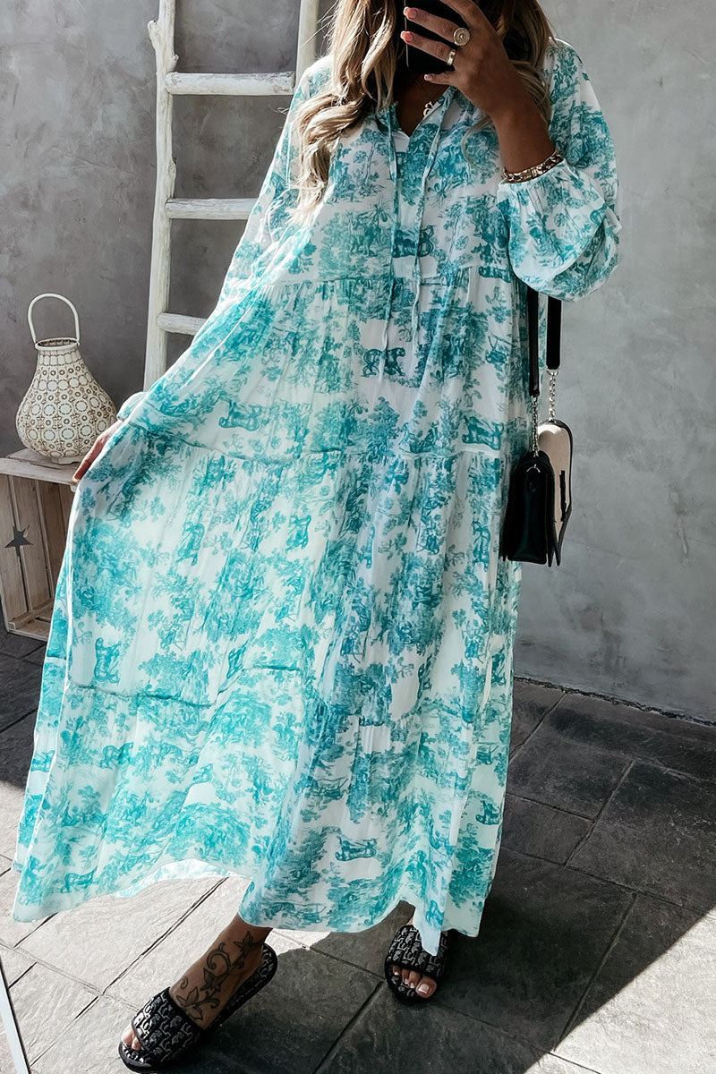 Vestidos de princesa con cuello en V y patchwork con estampado dulce de moda