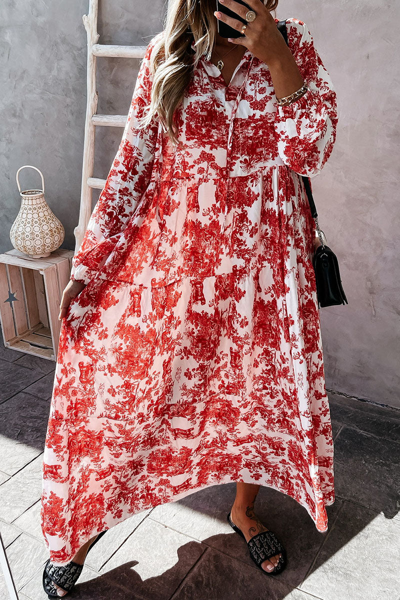Vestidos de princesa con cuello en V y patchwork con estampado dulce de moda