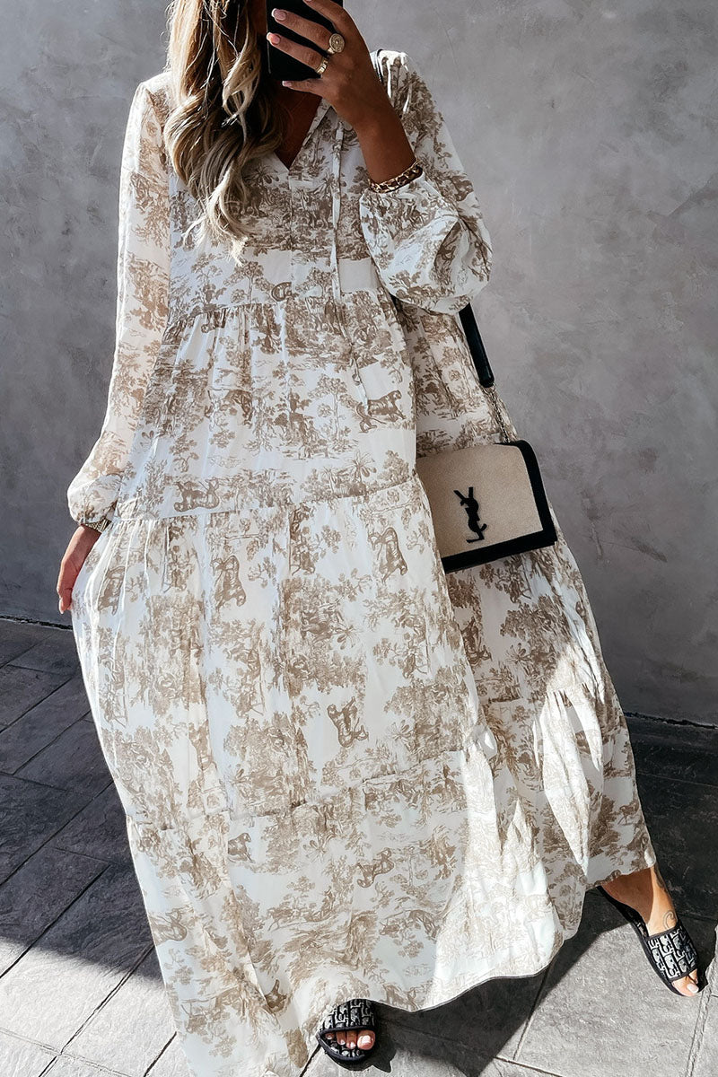Vestidos de princesa con cuello en V y patchwork con estampado dulce de moda