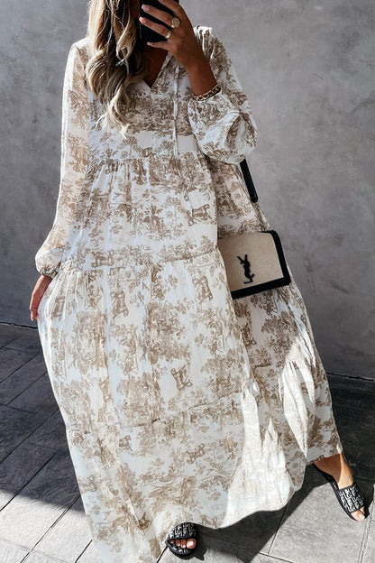 Vestidos de princesa con cuello en V y patchwork con estampado dulce de moda
