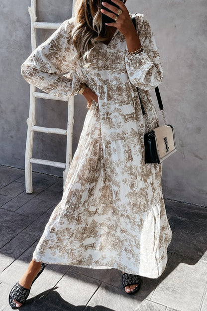 Vestidos de princesa con cuello en V y patchwork con estampado dulce de moda