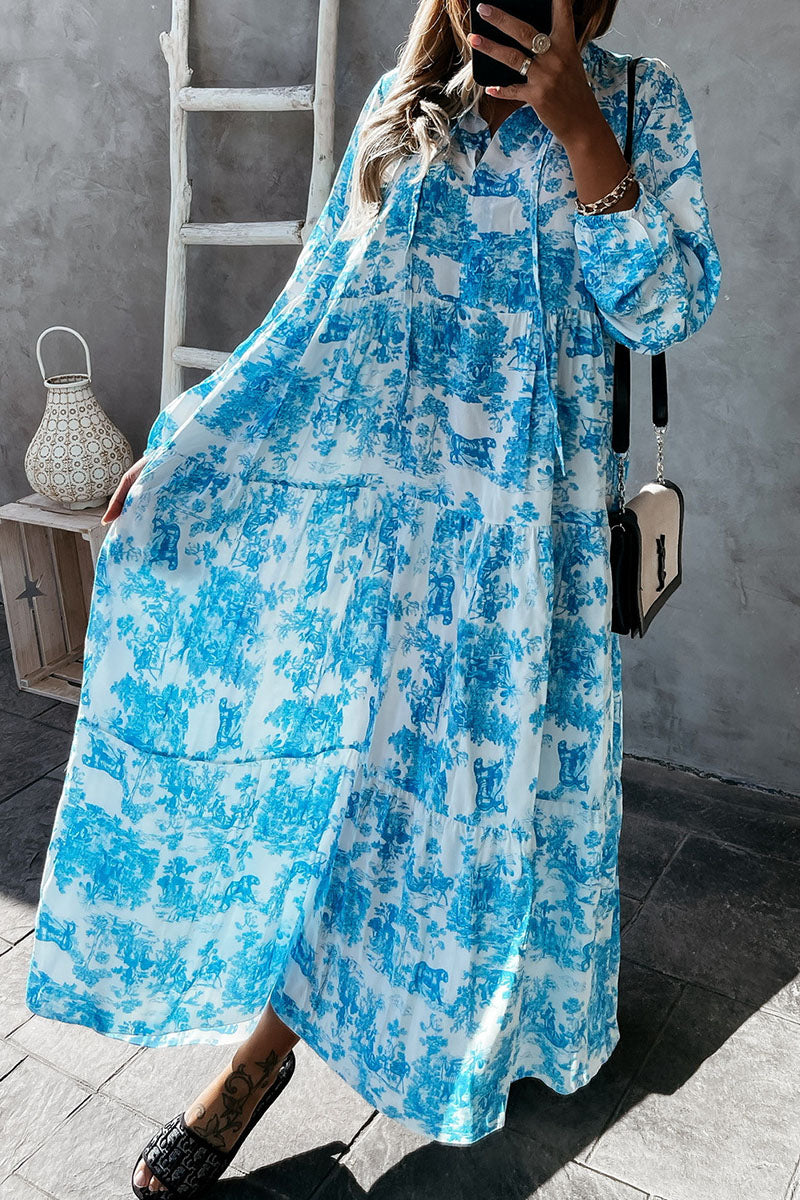 Vestidos de princesa con cuello en V y patchwork con estampado dulce de moda