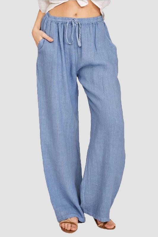 Pantalones casuales de pierna ancha, holgados, con bolsillos y parches lisos (8 colores)