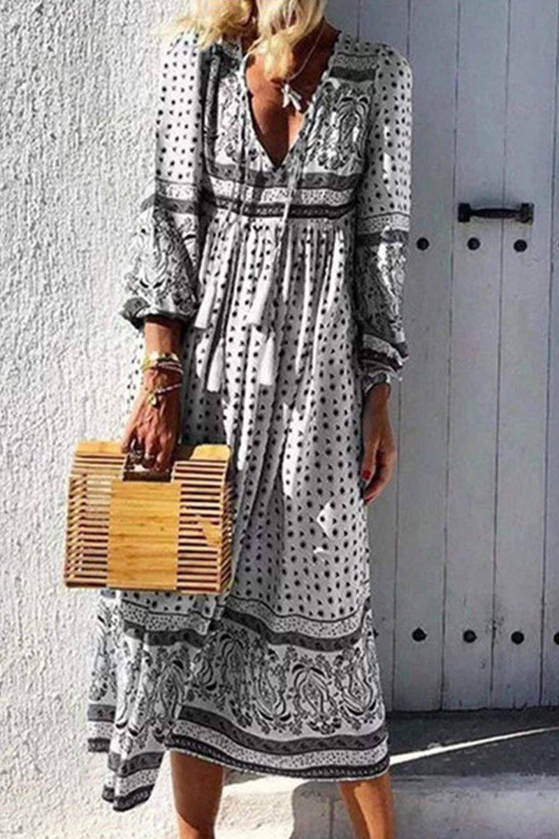 Vestidos casuales de moda con estampado de patchwork y cuello en V en forma de A