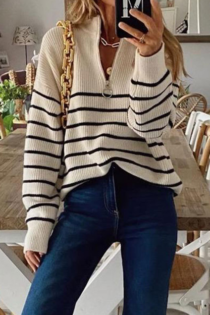 Suéter sexy con cuello con cremallera y retazos a rayas (3 colores)