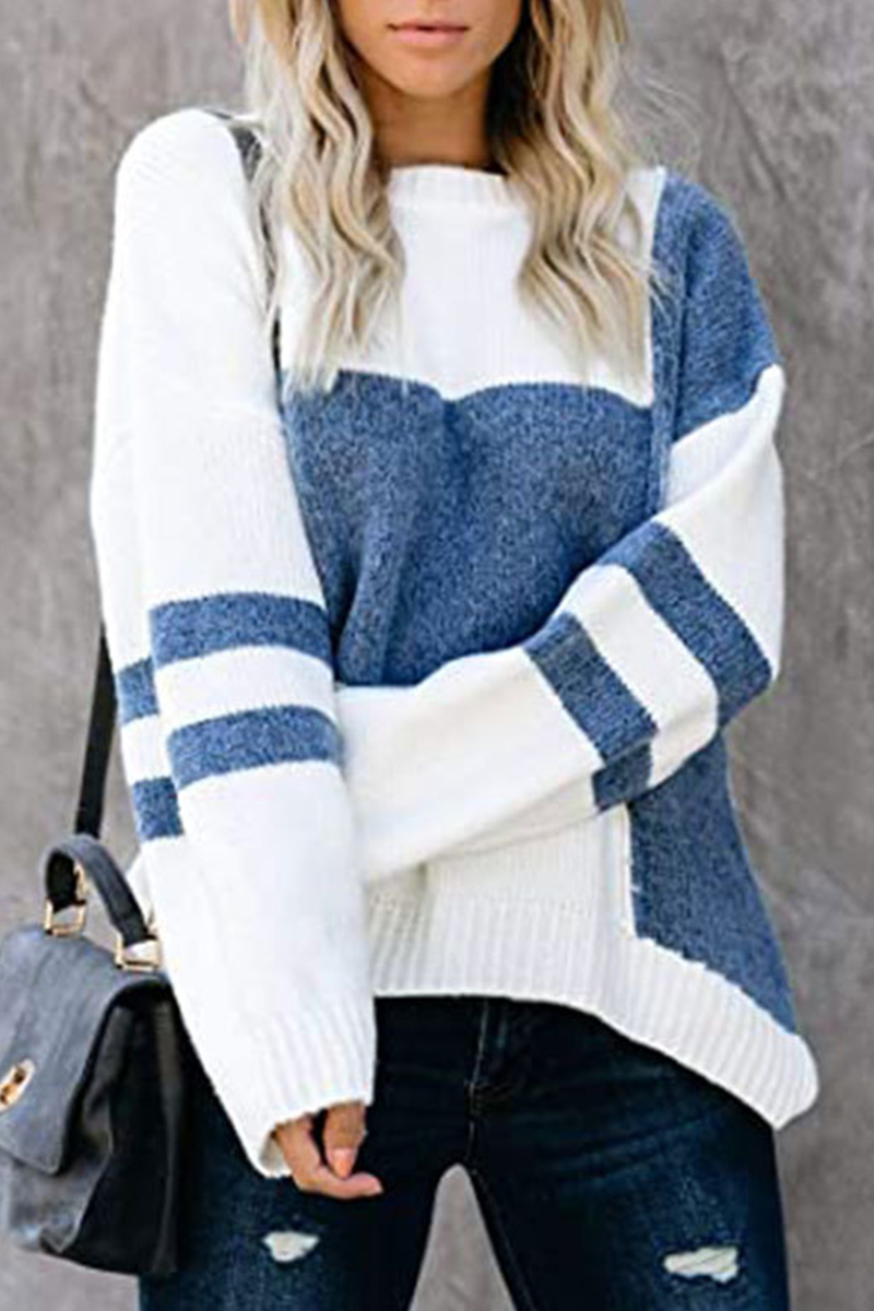 Suéter casual con cuello redondo y diseño de patchwork en contraste