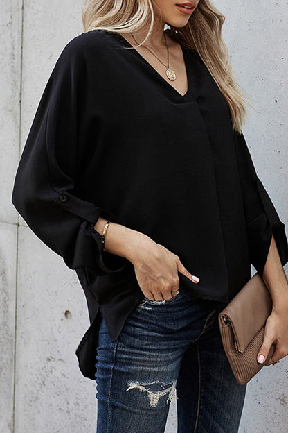 Tops casuales de moda con cuello en V y parches sólidos