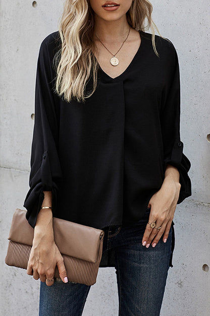 Tops casuales de moda con cuello en V y parches sólidos