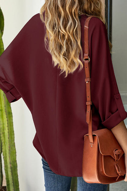 Tops casuales de moda con cuello en V y parches sólidos