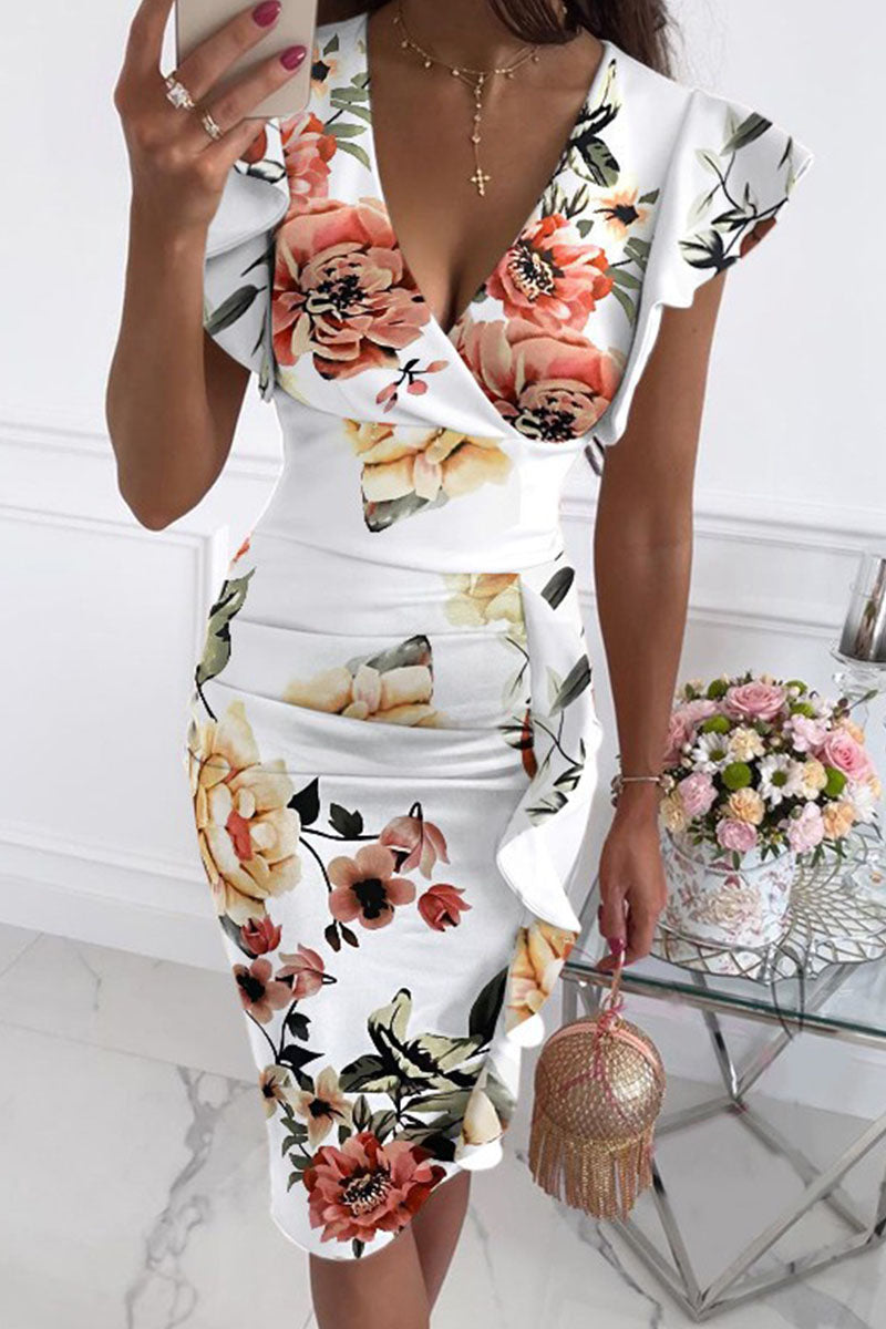 Vestidos de falda tubo con cuello en V y estampado urbano de moda (10 colores)