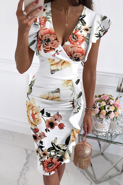 Vestidos de falda tubo con cuello en V y estampado urbano de moda (10 colores)
