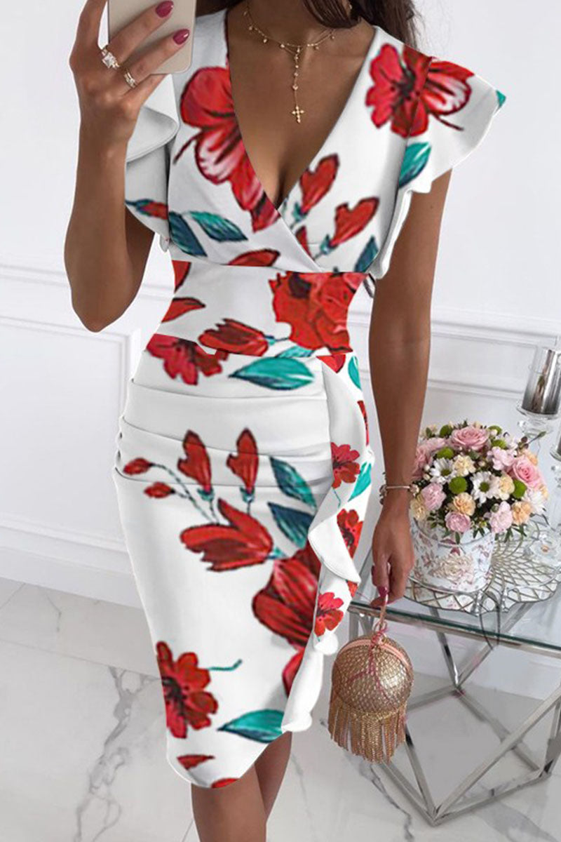Vestidos de falda tubo con cuello en V y estampado urbano de moda (10 colores)