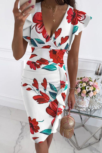 Vestidos de falda tubo con cuello en V y estampado urbano de moda (10 colores)