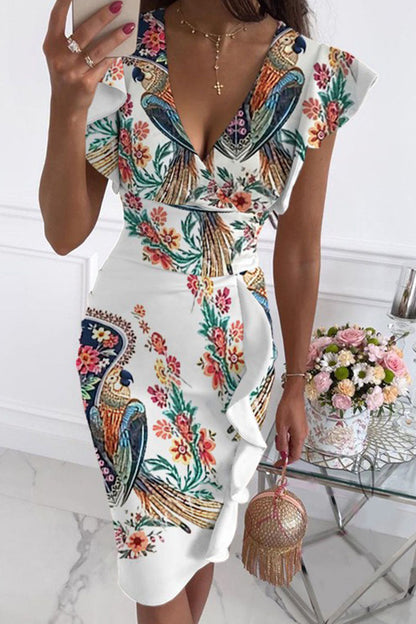 Vestidos de falda tubo con cuello en V y estampado urbano de moda (10 colores)