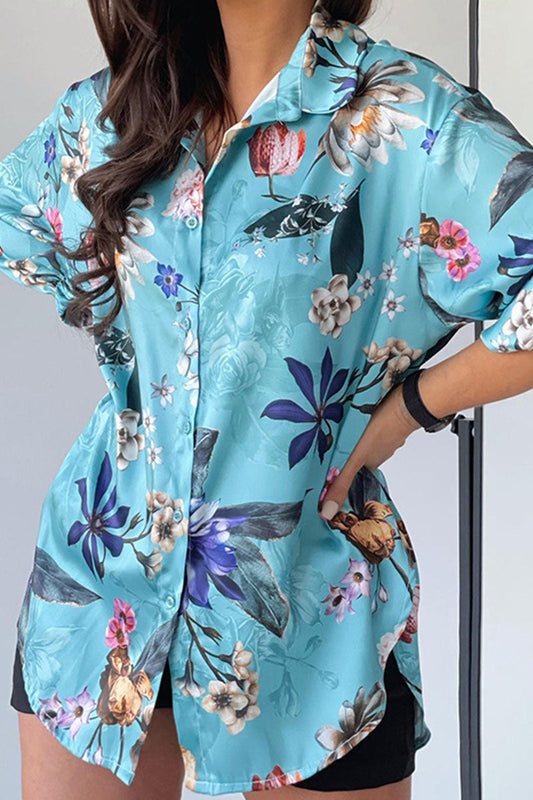 Tops casuales de moda con cuello vuelto y abertura en la unión con estampado