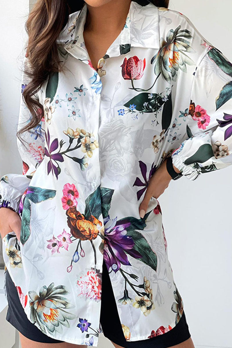 Tops casuales de moda con cuello vuelto y abertura en la unión con estampado